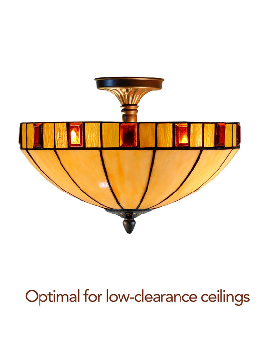 14" Vintage Garnet Glow Tiffany Flush Mount – Perfect for Low Ceilings