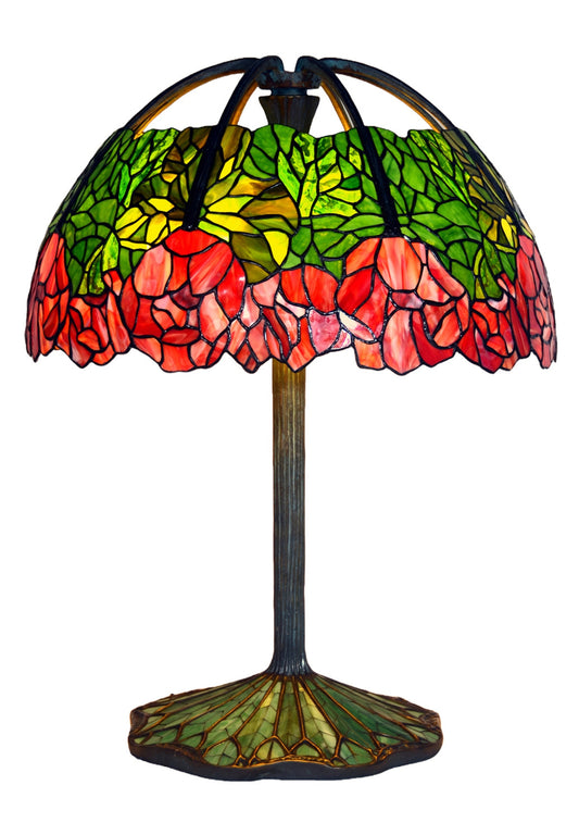 Joanne Tiffany Signature Collection Pink Lotus Table Lamp With Bronze Base