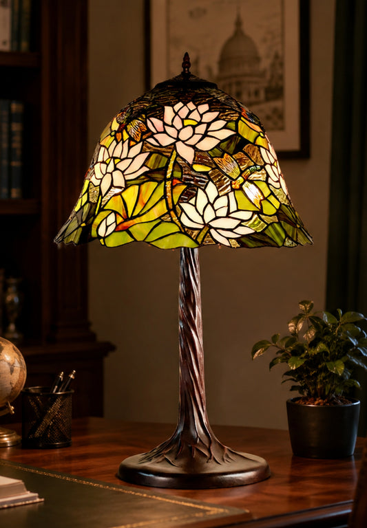 Limited Edition@16" Large Pink Lotus Tiffany Table Lamp