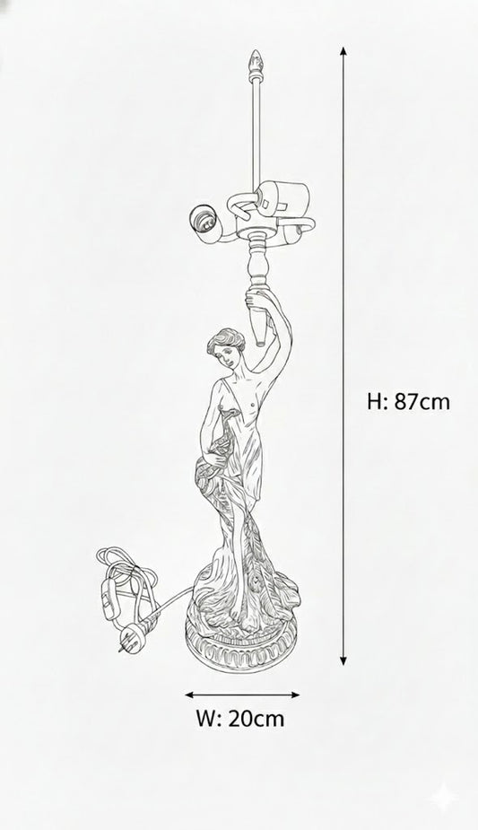 Victorian Lady Figurine Lamp Base - 3-Light Socket - Compatible with 18"-22" Large Tiffany Shades