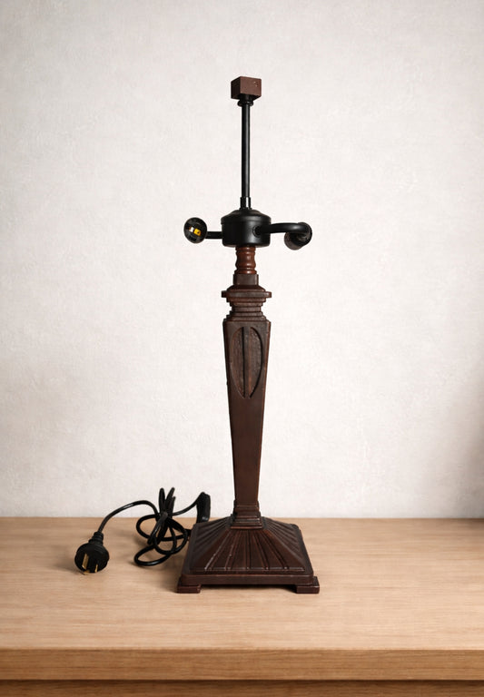 Mission Style Table Lamp Base for Square Tiffany Lamp Shade – Dual E14 Socket, Antique Bronze Finish