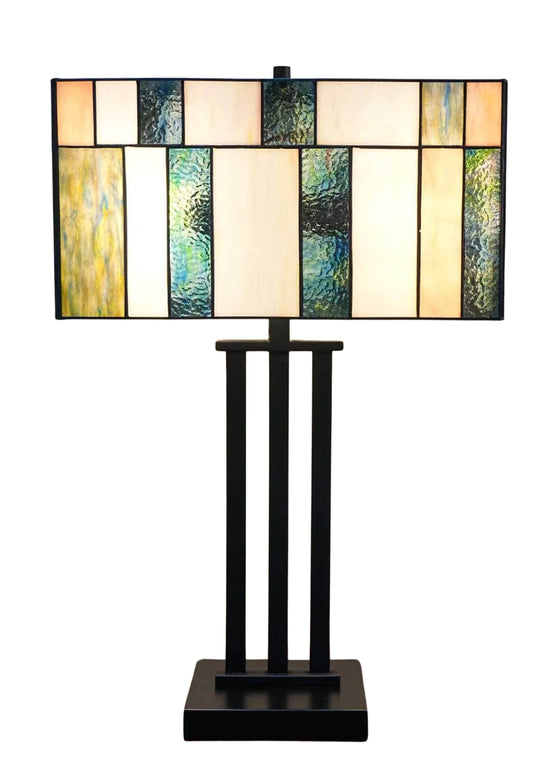 Large Modern Geometric Stained Glass Table Lamp – Forest Green