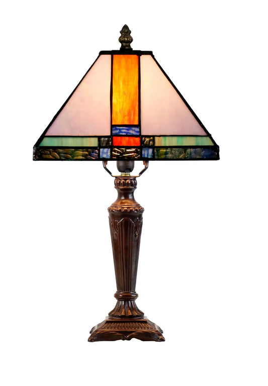 10" Mission Style Stained Glass Tiffany Table Lamp - Handcrafted Geometric Design