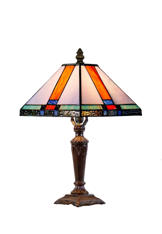 10" Mission Style Stained Glass Tiffany Table Lamp - Handcrafted Geometric Design