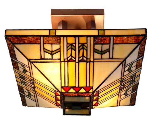 14" Mission Tiffany Style Semi Flush Ceiling Light