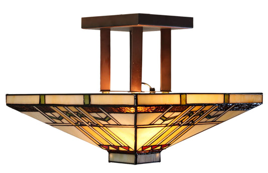 14" Mission Tiffany Style Semi Flush Ceiling Light