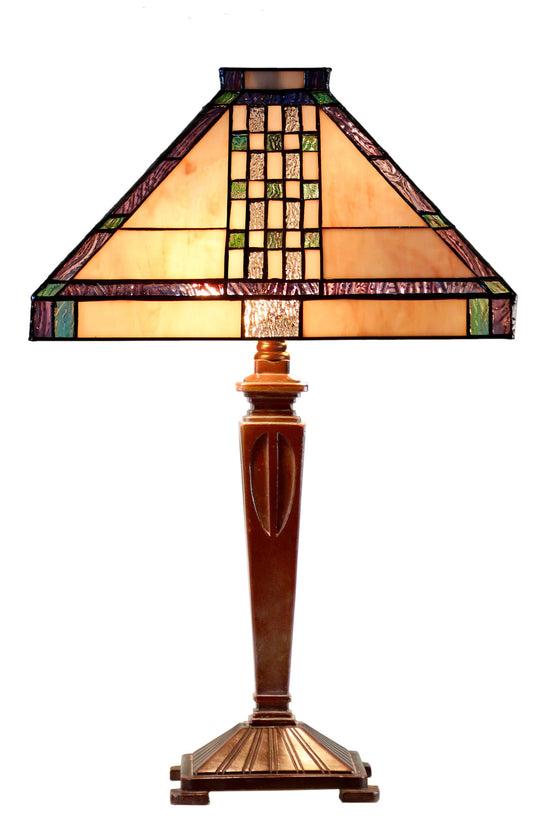 Large Traditional Mission Style Check pattern Tiffany Table Lamp