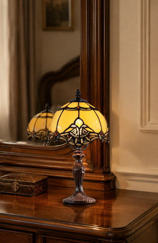 Elegant 8" Beige Baroque Style Tiffany Mini Lamp
