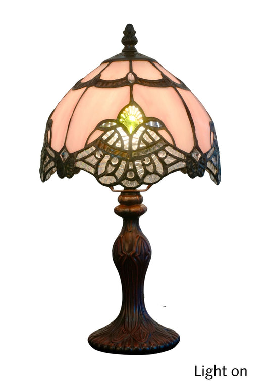 Lavender Pink Stunning 8" Rococo Style curved Glass Tiffany Mini Lamp