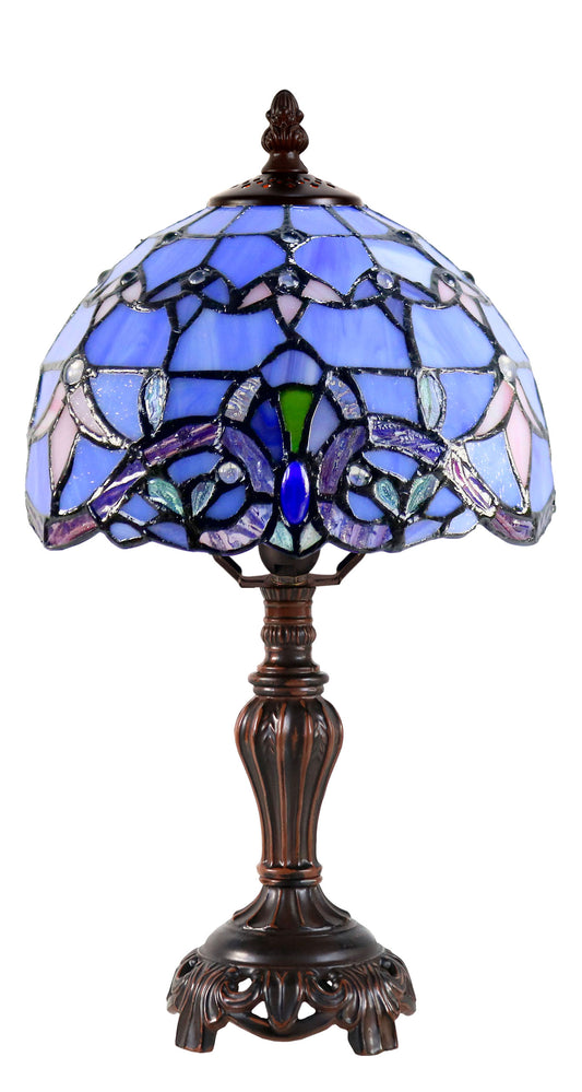 Stunning 8" Blue Baroque Style Tiffany Mini Table Lamp