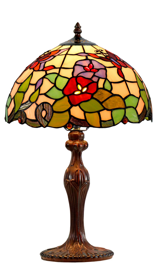 12" Butterfly Flower Morning Glory Tiffany Bedside Lamp
