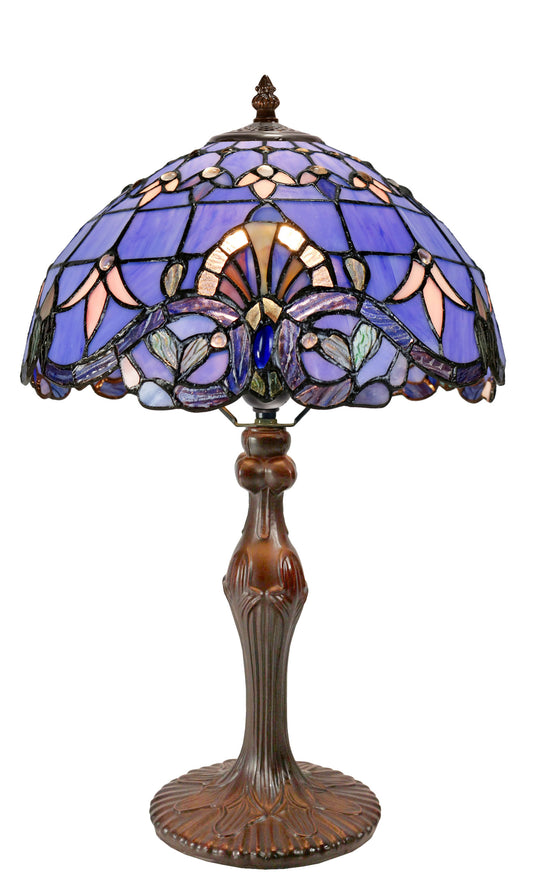 12" Blue Victorian Style Tiffany Bedside Lamp