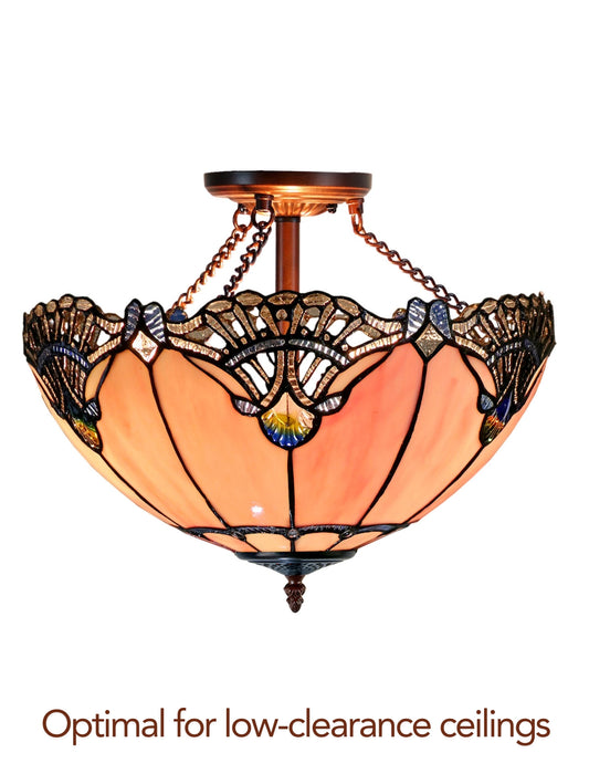 Large 16" Pink Rococo Style Tiffany Uplighter Ceiling Light *Perfect for low ceilings