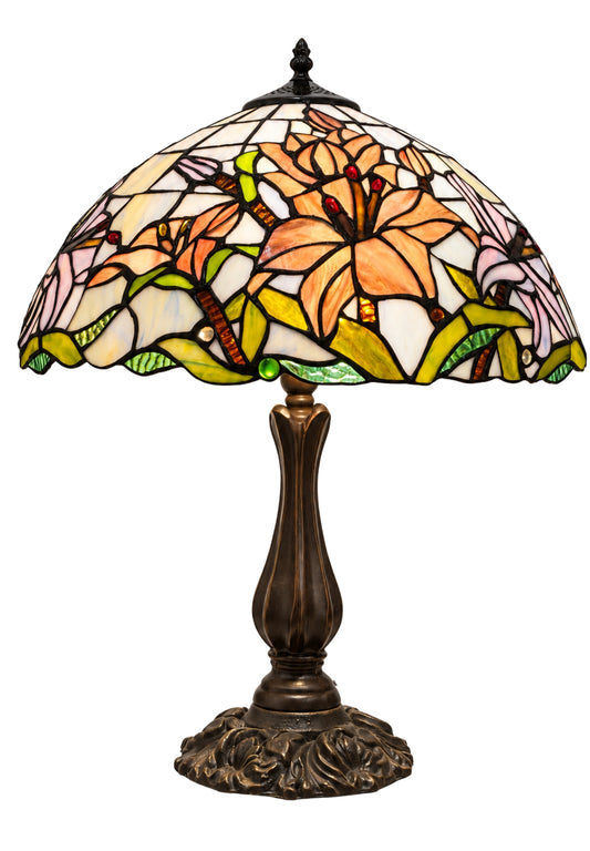 Large 16" Oriental Lily Style Stained Glass Leadlight Tiffany Table Lamp