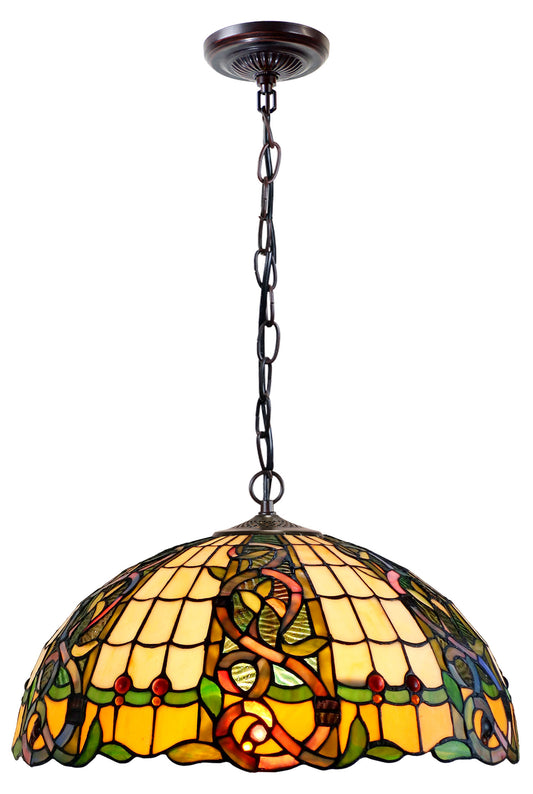 Large 18" Leaf Ribbon Style Stained Glass Leadlight Tiffany Pendant Light