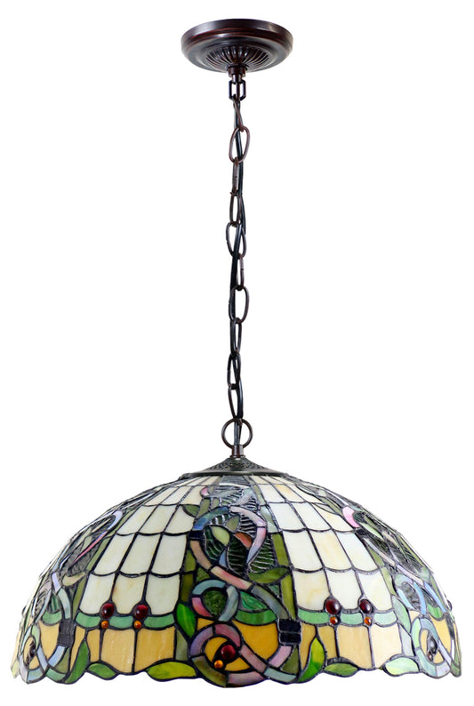 Large 18" Leaf Ribbon Style Stained Glass Leadlight Tiffany Pendant Light