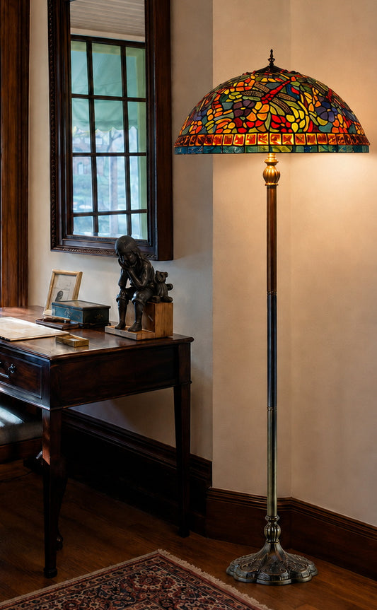 Limited Edition Grand 20" Autumn Dragonfly Tiffany Floor Lamp