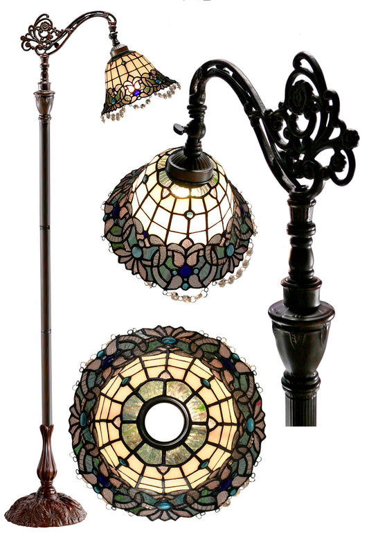 Art Nouveau Leadlight Stained Glass Bridge Arm Tiffany Floor Lamp *Ocean Blue