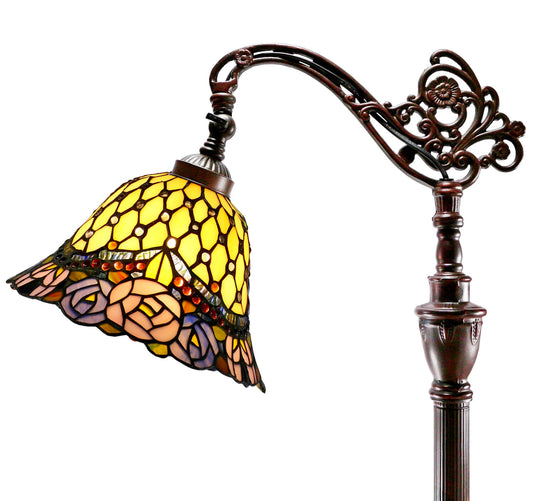 Jeweled Rose Leadlight Stained Glass Bridge Arm Tiffany Floor Lamp