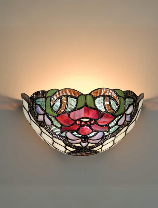 12" Flower Poppy Tiffany Style Stained Glass Wall Sconces