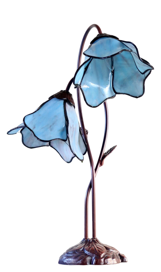 Double Lamp shade Flower Water Lily Style Tiffany Table Lamp*Aqua Blue-Purple-Green
