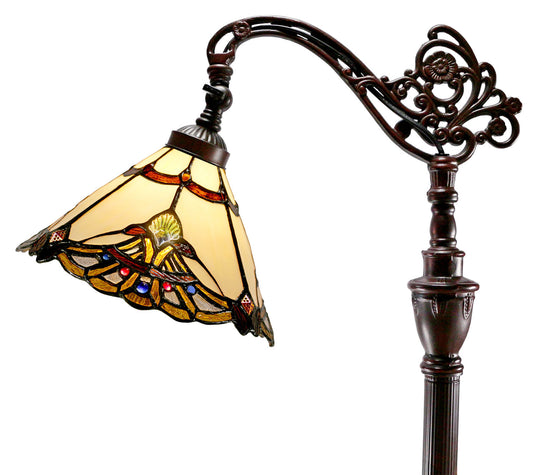 Beige Jewel Carousel Style Leadlight Stained Glass Bridge Arm Tiffany Floor Lamp