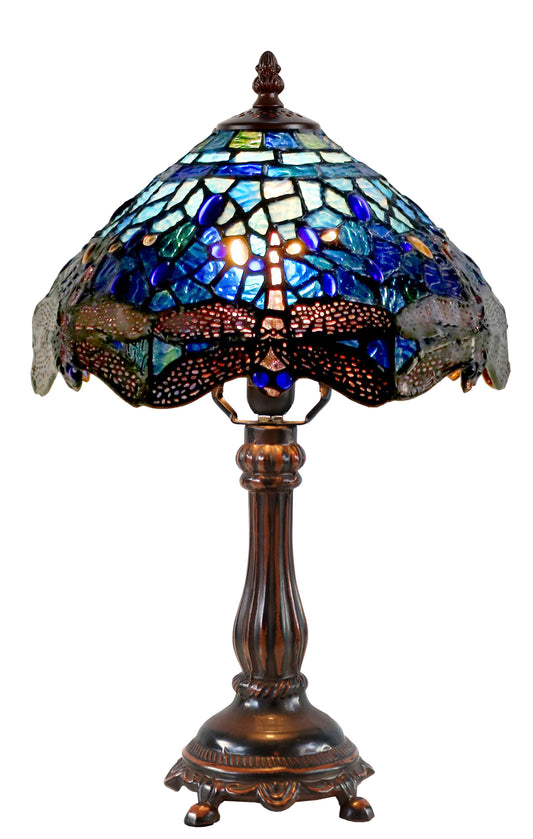 10" Traditional Blue Dragonfly Style Tiffany Bedside Lamp