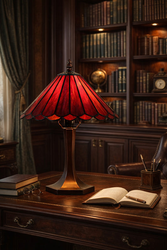 11" Geometric Tiffany Style Stained Glass Table Lamp*Red