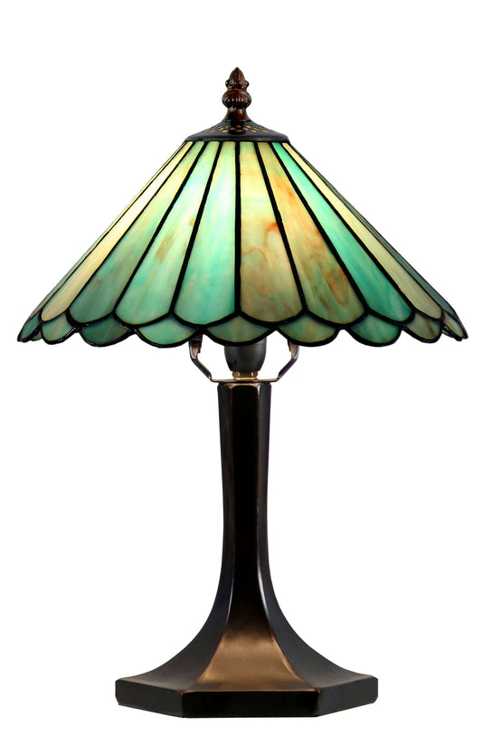 Handcrafted Tiffany Style Table Lamp – Unique Aqua Green Stained Glass Shade with Antique Bronze Base