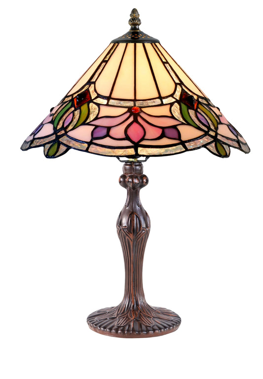 12" Art Nouveau Floral Stained Glass Tiffany Bedside Lamp