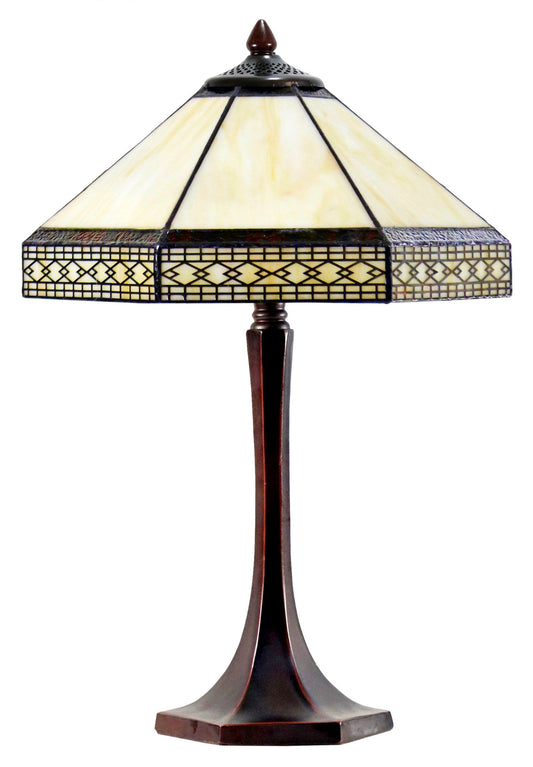Elegant 14" Tiffany Table Lamp Stained glass shade with geometric patterns