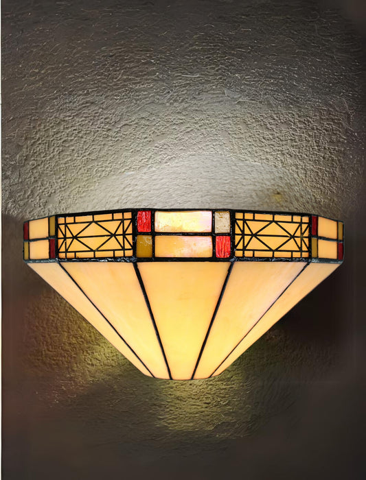 Ivory white Mission Stained Glass Tiffany Wall Light with Double Intricate Filigree Accent