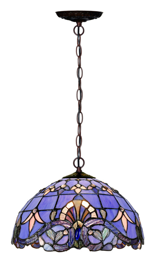 12" Blue Baroque Style Stained Glass Tiffany Pendant Light