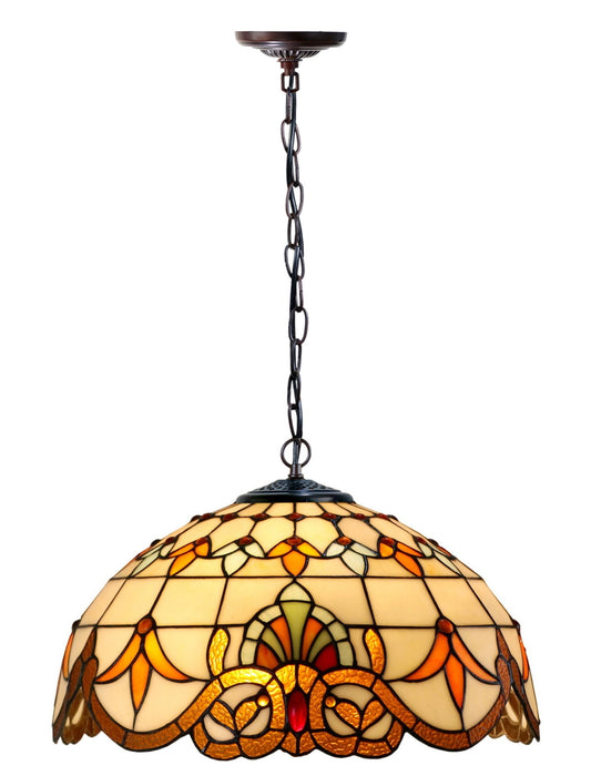 Large 16" Beige Baroque Style Leadlight Tiffany Pendant Light