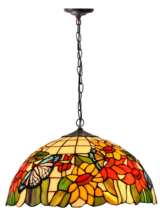 18" Butterfly sunflower Stained Glass Leadlight Tiffany Pendant Light