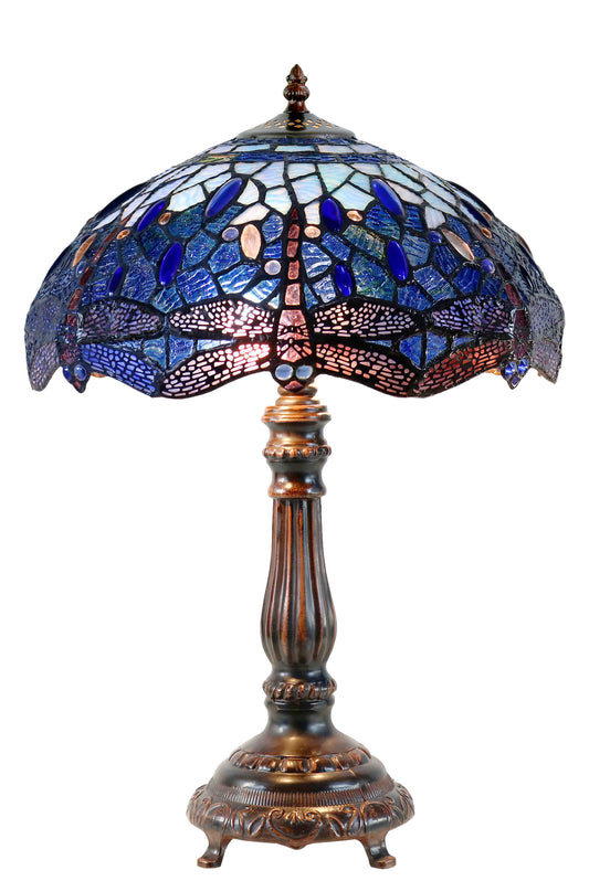 14" Large Blue dragonfly Style Tiffany Table Lamp