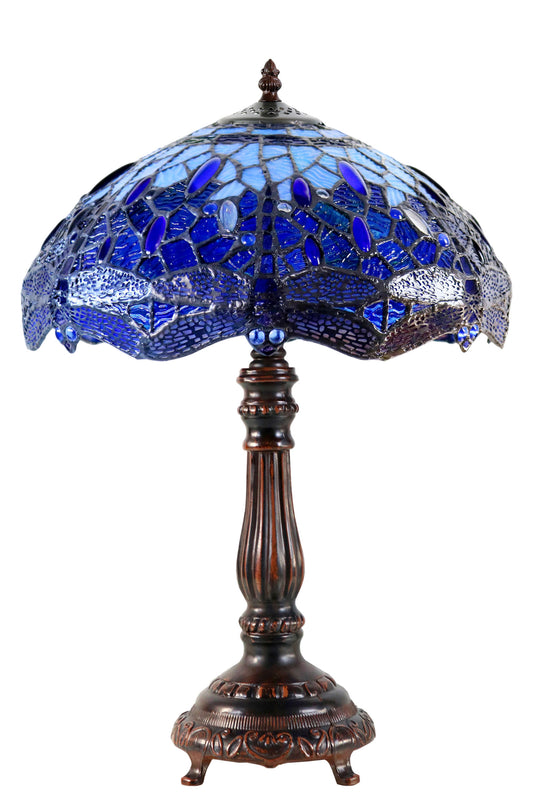 14" Large Blue dragonfly Style Tiffany Table Lamp