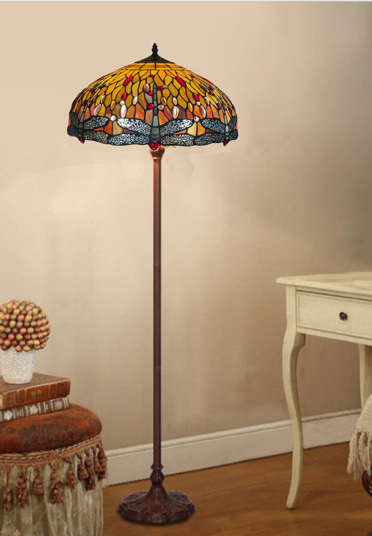 Traditional High Quality 18" Dragonfly Stained Glass Tiffany Floor Lamp