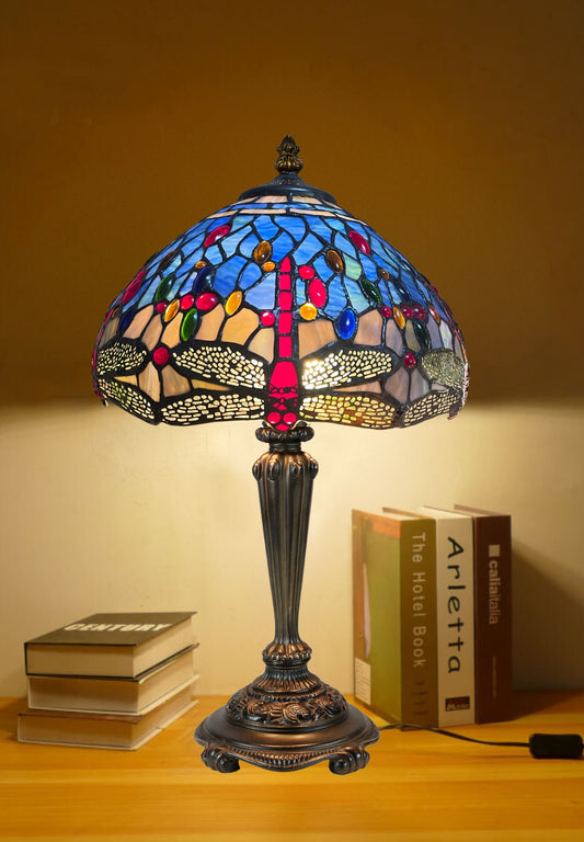 14" Traditonal Blue Dragonfly Tiffany Table Lamp