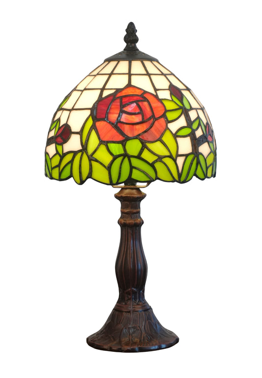 Elegant 8" Red Rose Style Tiffany Mini Table Lamp