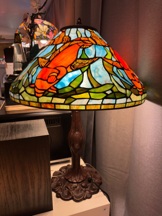 Rare 18" inch Tiffany reproduction Koi Table Lamp