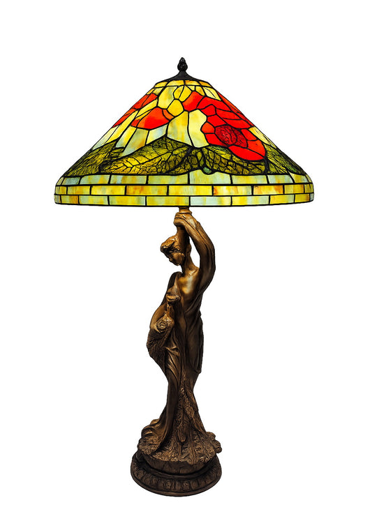 Huge 20" Tiffany Style Poppy Table Lamp – Art Nouveau Lady Sculpture Base
