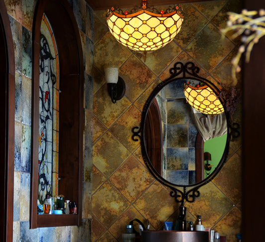 Medium Size 12" Classical Beaded Raindrop Style Semi Flush Mount Ceiling Light