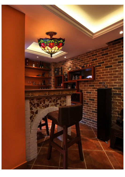 Medium Size 12" Red Tulip Style Semi Flush Mount Ceiling Light