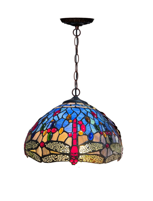 14" Blue Dragonfly Tiffany Stained Glass Shade Downlight Tiffany Pendant Light