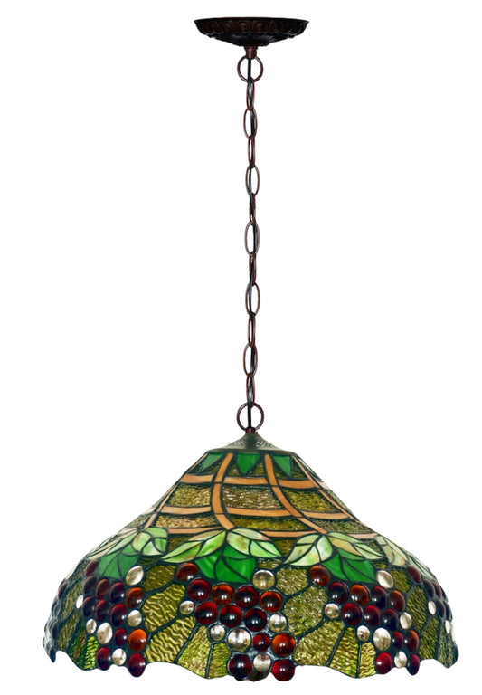 Large 18" Wide Grape Stained Glass Leadlight Tiffany Pendant Light *Limited