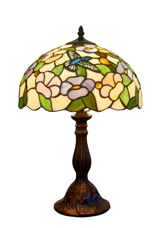 12" Hummingbird Garden Stained Glass Tiffany Bedside Lamp