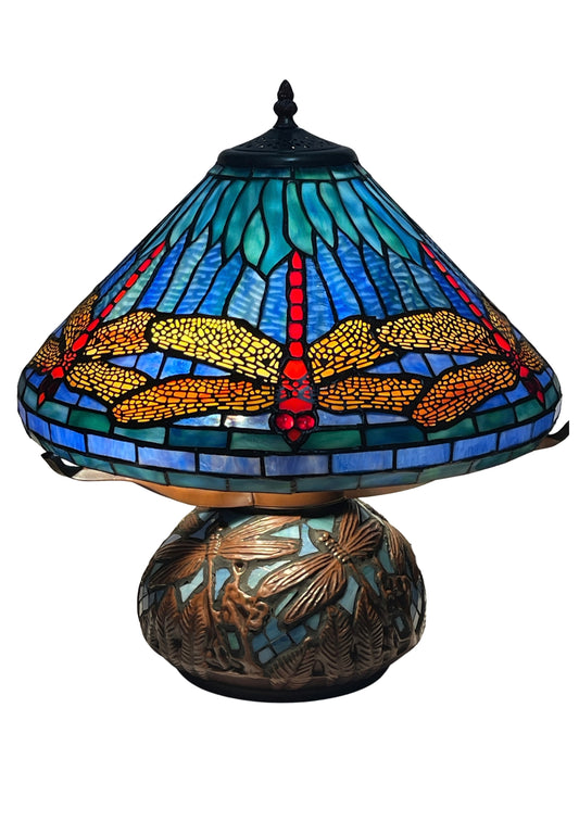 Premium 16" Blue Dragonfly Tiffany Table Lamp with Mosaic Base