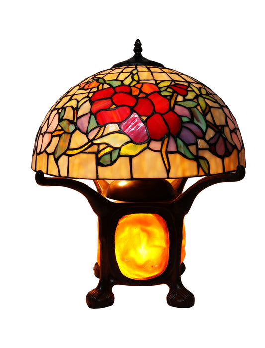 Legend Collection@Reproduction Tiffany Pansy Table Lamp With "Turtleback Tile" Lighted base