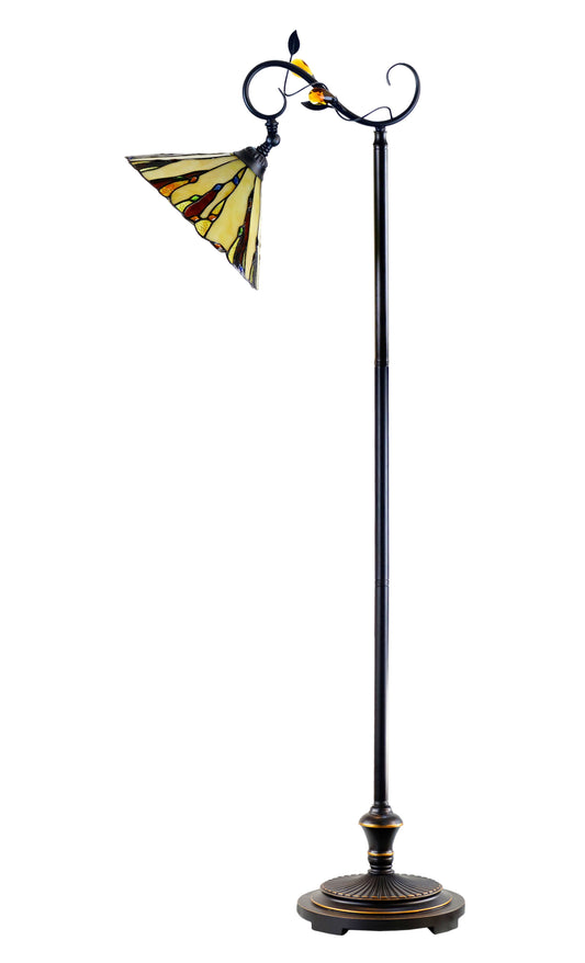 13" Curved line design Stained Glass Edwardian Bridge Arm Tiffany Floor Lamp